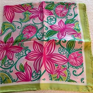 Lilly Pulitzer Pink and Green Floral Silk Scarf